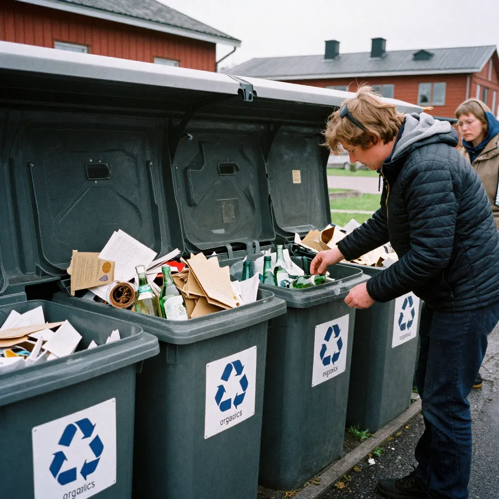 Community recycling center with sorted containers